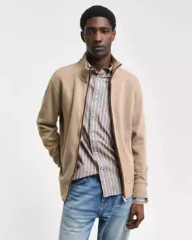 Мужской хлопковый кардиган на молнии Gant, цвет Kaki