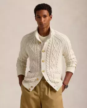 Мужской хлопковый кардиган трикотажной вязки Polo Ralph Lauren, цвет Crema