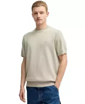 Мужской хлопковый кашемировый вязаный свитер Hugo Boss, коричневый/бежевый