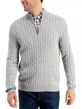 Мужской хлопковый пуловер с молнией 1/4 Club Room, цвет Soft Gray Heather