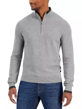 Мужской хлопковый пуловер с полумолнией на молнии Michael Kors, цвет Heather Grey