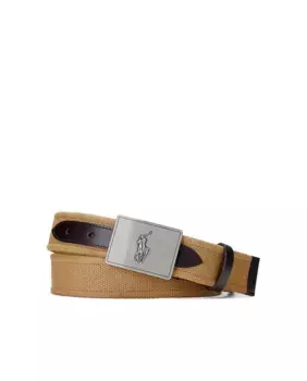 Мужской хлопковый ремень с кожаной отделкой Polo Ralph Lauren, цвет Camel