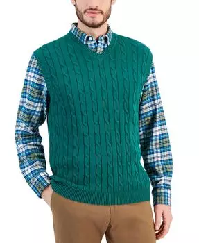 Мужской хлопковый свитер косой вязки Club Room, зеленый