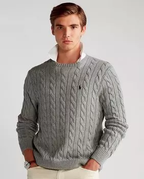 Мужской хлопковый свитер косой вязки Polo Ralph Lauren, серый