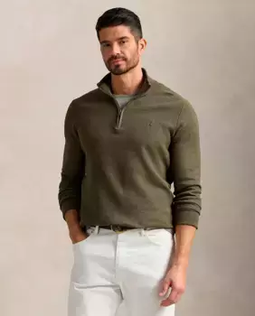 Мужской хлопковый свитер с короткой молнией больших размеров Polo Ralph Lauren, цвет Verde Oliva