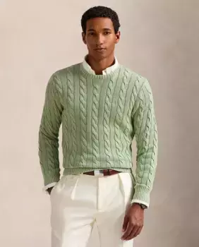 Мужской хлопковый свитер с косами Polo Ralph Lauren, цвет Verde Agua