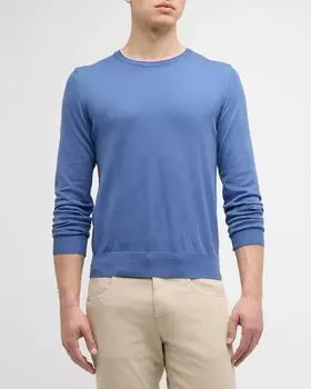 Мужской хлопковый свитер с круглым вырезом Canali, цвет Light Blue