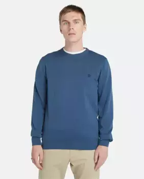 Мужской хлопковый свитер с круглым вырезом Timberland, синий