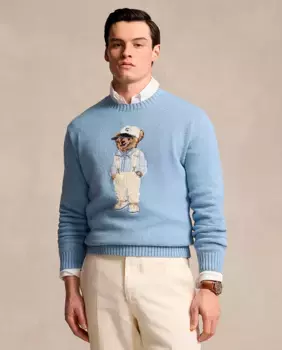 Мужской хлопковый свитер с мишкой поло Polo Ralph Lauren, цвет Azul Plido