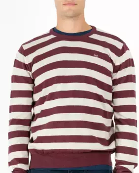 Мужской хлопковый свитер с полосатым круглым вырезом Makarthy, гранатовый