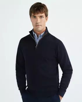 Мужской хлопковый свитер с полумолнией Gant, темно-синий