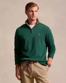Мужской хлопковый свитер с полумолнией Polo Ralph Lauren, цвет Verde Pino