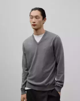 Мужской хлопковый свитер с ребристой отделкой Adolfo Dominguez, серый