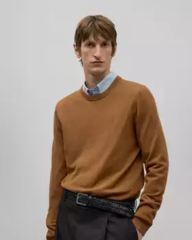 Мужской хлопковый свитер с ребристой отделкой Adolfo Dominguez, коричневый