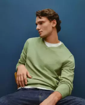 Мужской хлопковый свитер с v-образным вырезом Dustin, зеленый