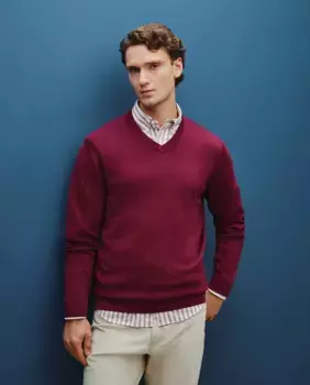 Мужской хлопковый свитер с v-образным вырезом Dustin, бордовый