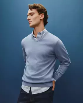 Мужской хлопковый свитер с v-образным вырезом Dustin, синий