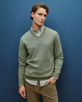 Мужской хлопковый свитер с v-образным вырезом Dustin, цвет Kaki