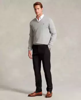 Мужской хлопковый свитер с V-образным вырезом Polo Ralph Lauren, серый