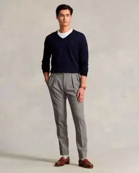 Мужской хлопковый свитер с V-образным вырезом Polo Ralph Lauren, темно-синий