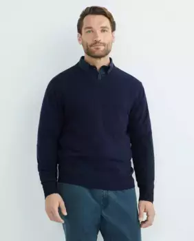Мужской хлопковый свитер с V-образным вырезом больших размеров Rushmore, темно-синий