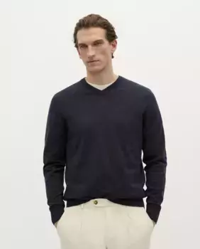 Мужской хлопковый свитер с V-образным вырезом Scalpers, тёмно-синий