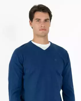 Мужской хлопковый свитер с V-образным вырезом Makarthy, тёмно-синий