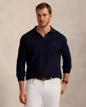 Мужской хлопковый свитер с воротником-поло больших размеров Polo Ralph Lauren, тёмно-синий
