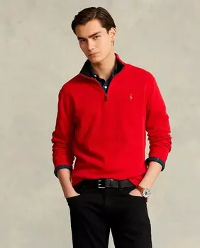 Мужской хлопковый свитер с высоким воротником и застежкой-молнией Polo Ralph Lauren, красный