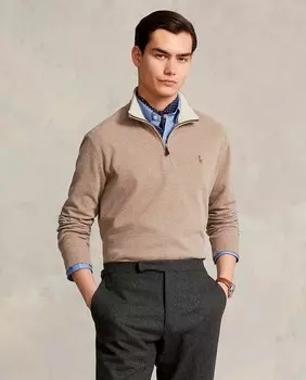 Мужской хлопковый свитер с высоким воротником и застежкой-молнией Polo Ralph Lauren, крот