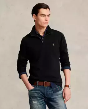 Мужской хлопковый свитер с высоким воротником и застежкой-молнией Polo Ralph Lauren, черный