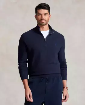 Мужской хлопковый свитер сотовой вязки больших размеров Polo Ralph Lauren, темно-синий