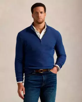 Мужской хлопковый свитер сотовой вязки больших размеров Polo Ralph Lauren, индиго/синий