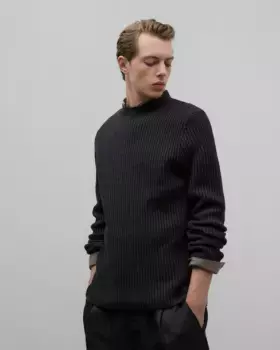 Мужской хлопковый свитер в рубчик Adolfo Dominguez, темно-серый