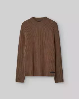 Мужской хлопковый свитер в рубчик Adolfo Dominguez, светло-коричневый