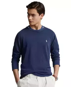 Мужской хлопковый свитшот с ворсом и круглым вырезом Polo Ralph Lauren, синий
