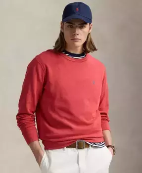 Мужской хлопковый свитшот с ворсом и круглым вырезом Polo Ralph Lauren, красный
