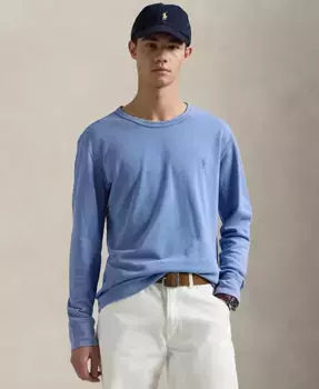 Мужской хлопковый свитшот с ворсом и круглым вырезом Polo Ralph Lauren, синий