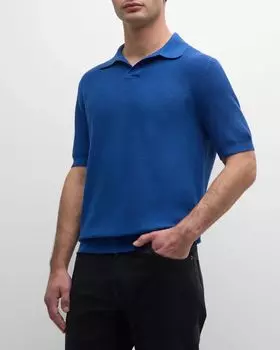 Мужской хлопковый трикотажный свитер-поло с короткими рукавами ZEGNA, цвет Bright Blue Solid