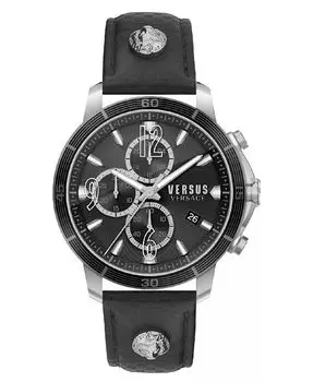 Мужской хронограф кварцевый Bicocca черный текстурированный кожаный ремешок 46 мм Versus Versace, серебро
