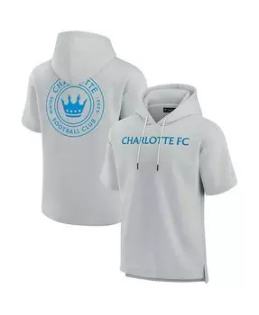 Мужской и женский серый супермягкий флисовый пуловер с короткими рукавами Charlotte FC с капюшоном Fanatics Signature, серый