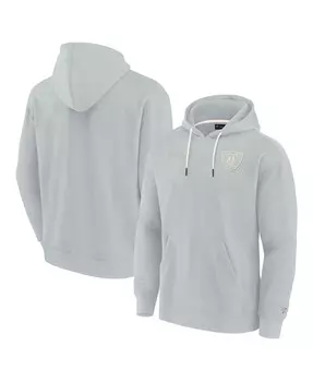 Мужской и женский серый супермягкий флисовый пуловер с капюшоном Las Vegas Raiders Fanatics Signature