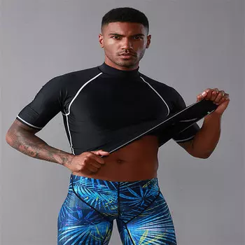 Мужской и женский солнцезащитный купальник Shark Bart для подводного плавания и серфинга, топ 703, черный топ с короткими рукавами M (для получения других характеристик обратитесь в службу поддержки клиентов) SBART