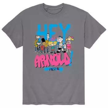 Мужской «Эй, Арнольд!» Розовая футболка Hey Arnold с аэрозольной краской Licensed Character