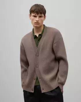 Мужской кардиган английской вязки на пуговицах Adolfo Dominguez, цвет Topo