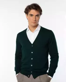 Мужской кардиган из 100% тонкой мериносовой шерсти темно-зеленого цвета Wickett Jones, темно-зеленый