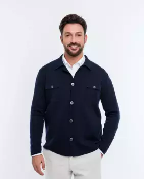 Мужской кардиган из 100% тонкой мериносовой шерсти темно-синего цвета Wickett Jones, тёмно-синий