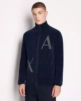 Мужской кардиган из шиниллы с крупным логотипом Armani Exchange, темно-синий
