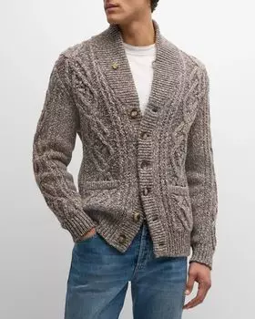 Мужской кардиган косой вязки из шерсти и кашемира Brunello Cucinelli, цвет Brown