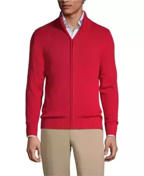 Мужской кардиган на молнии из хлопка и модала Lands' End, красный